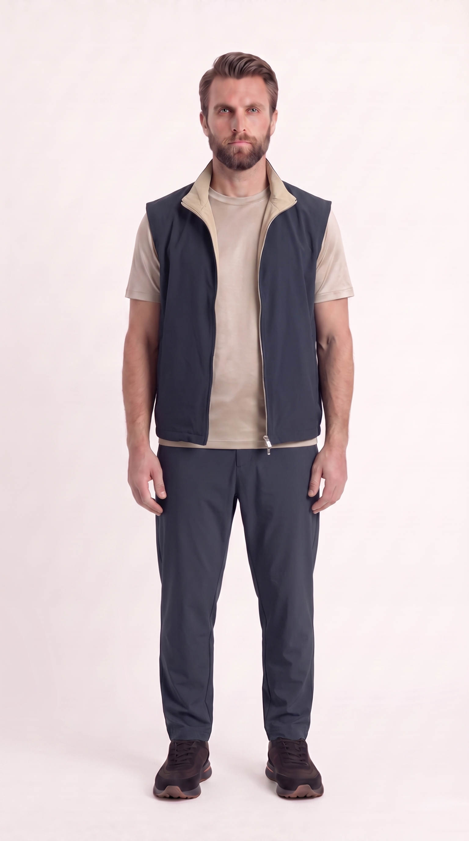 REVERSIBLE GILET NAVY BLUE/BEIGE