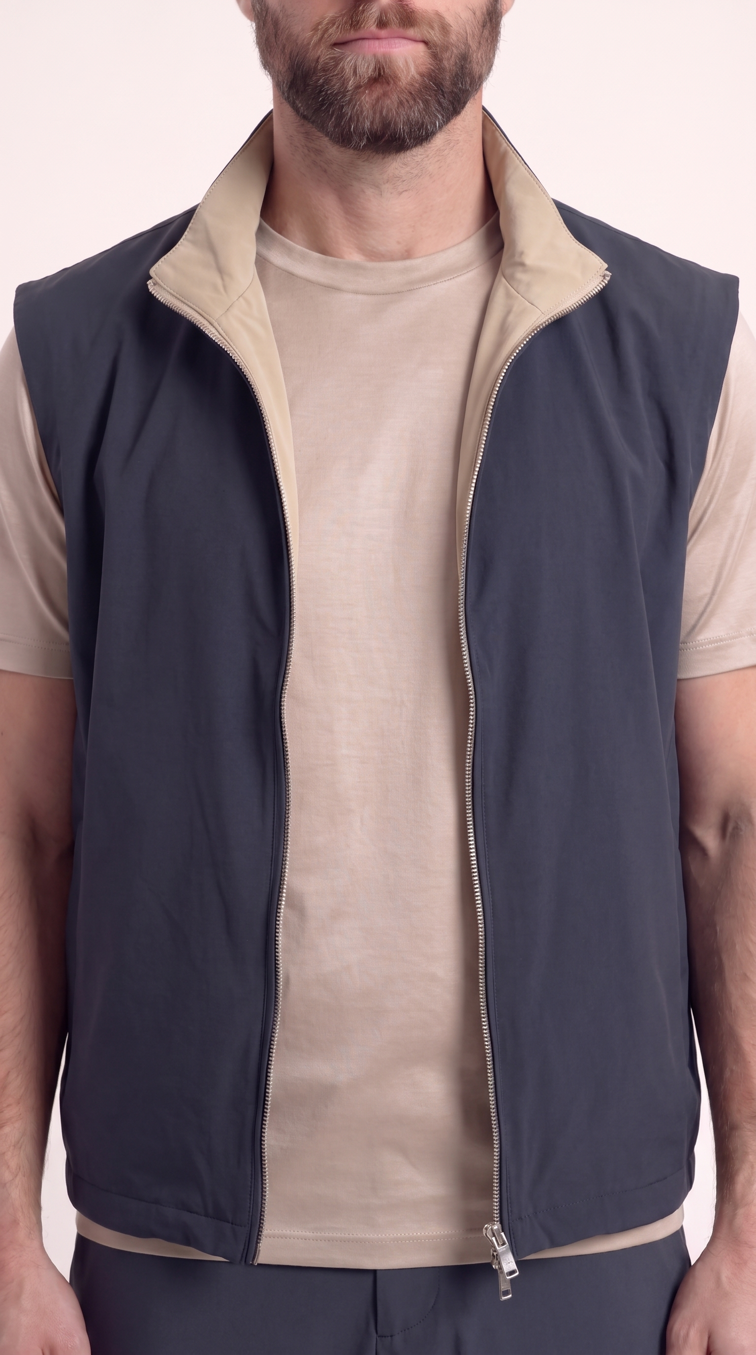 REVERSIBLE GILET NAVY BLUE/BEIGE
