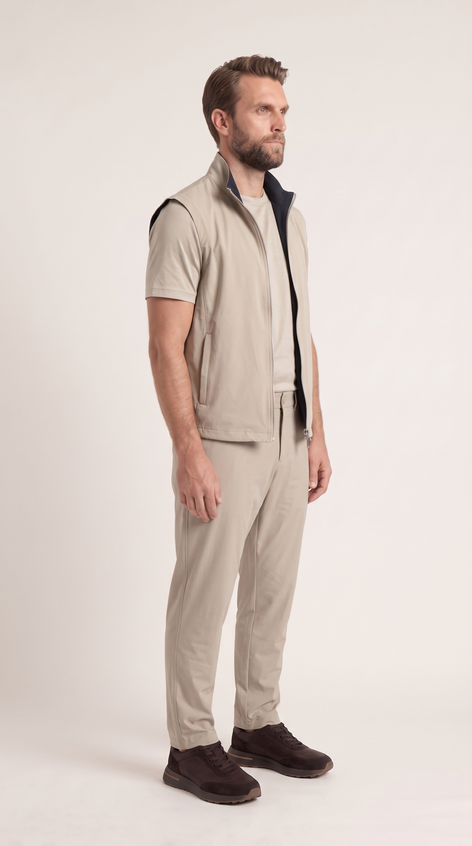 REVERSIBLE GILET NAVY BLUE/BEIGE