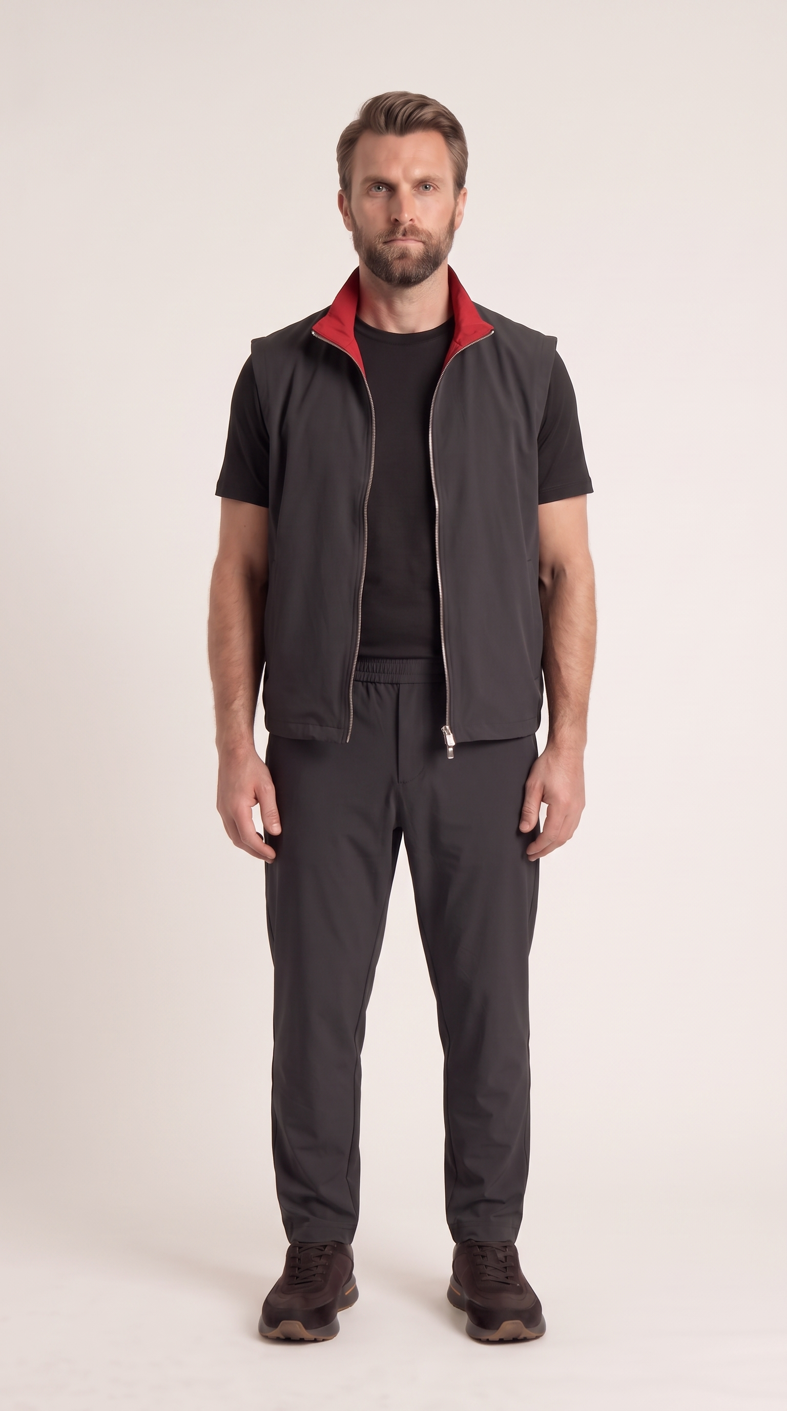 REVERSIBLE GILET ONXY BLACK/BURGUNDY RED