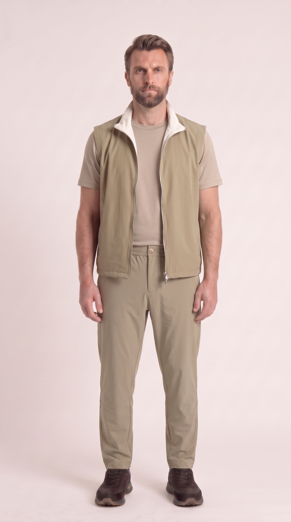 REVERSIBLE GILET GREY-APRICOT/OFF-WHITE