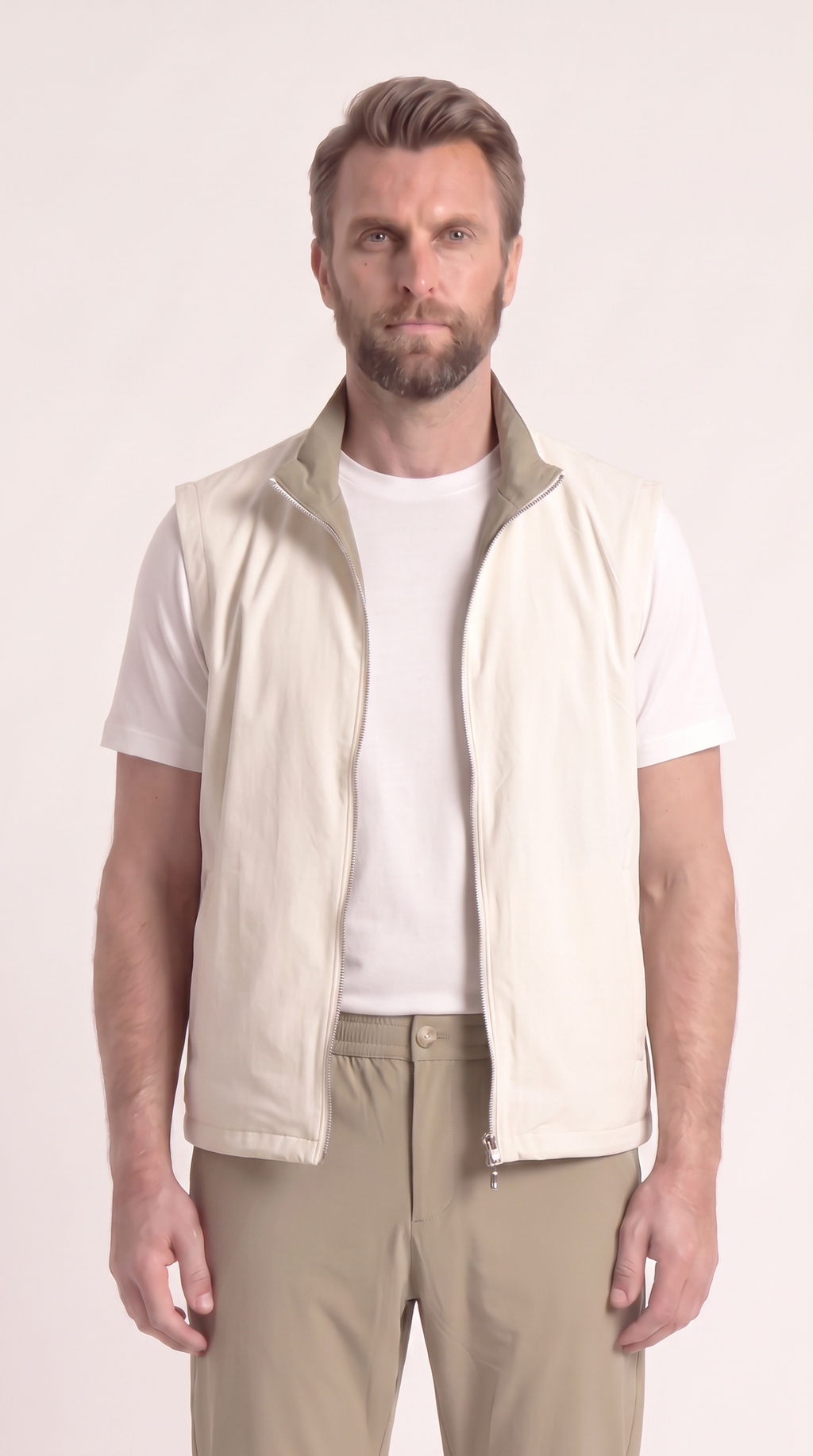 REVERSIBLE GILET GREY-APRICOT/OFF-WHITE