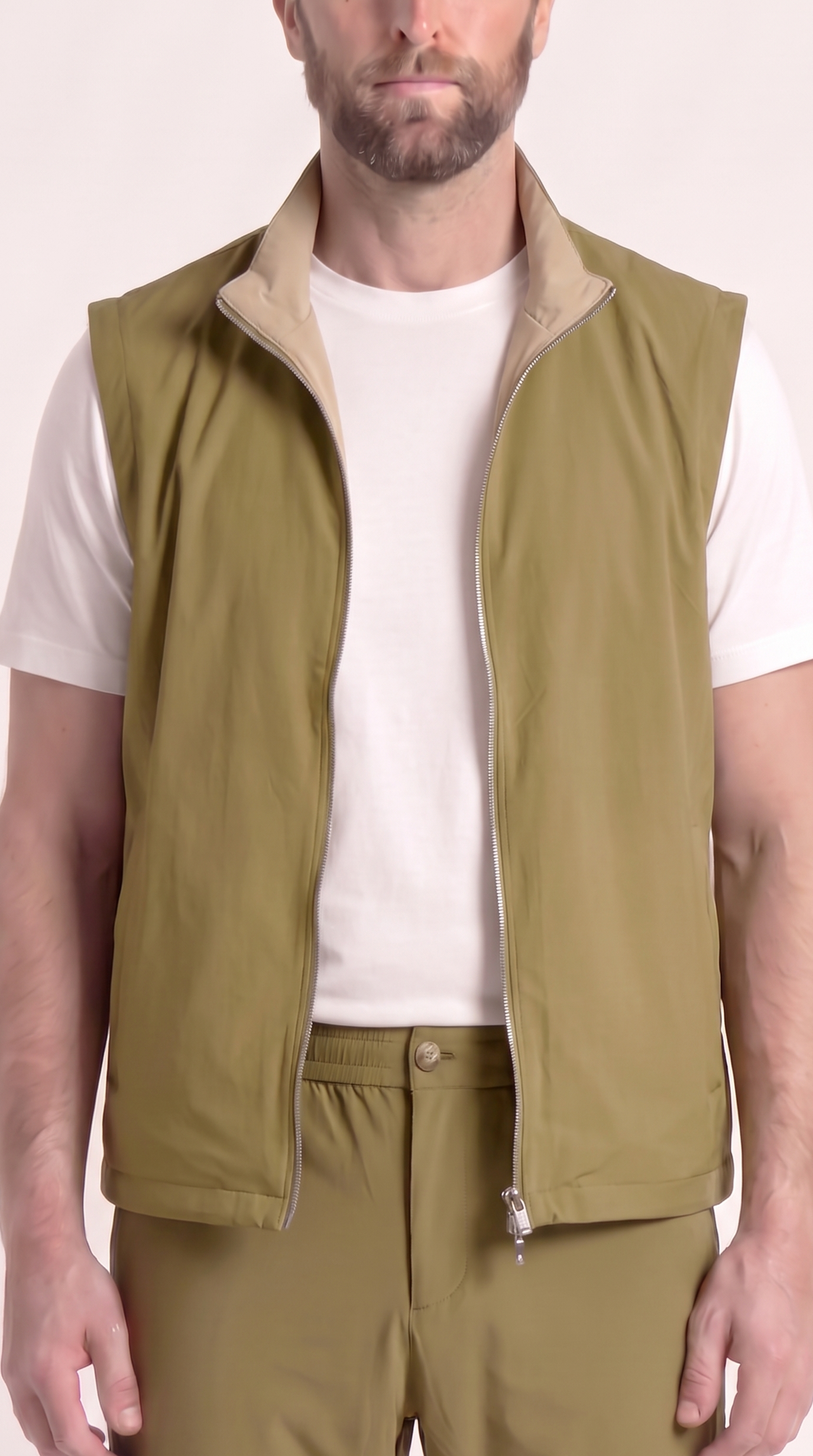 REVERSIBLE GILET GREEN/BEIGE