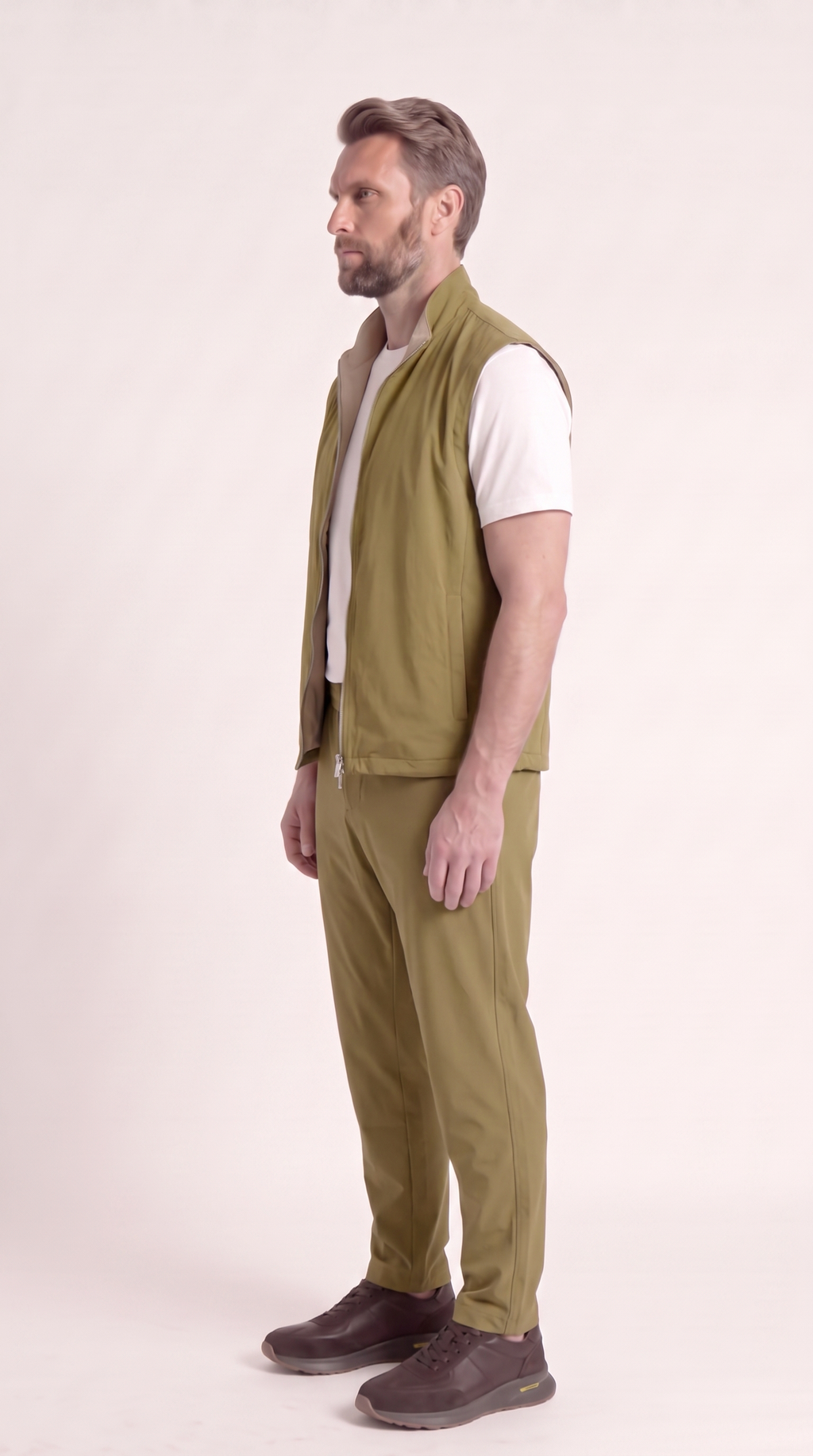 REVERSIBLE GILET GREEN/BEIGE