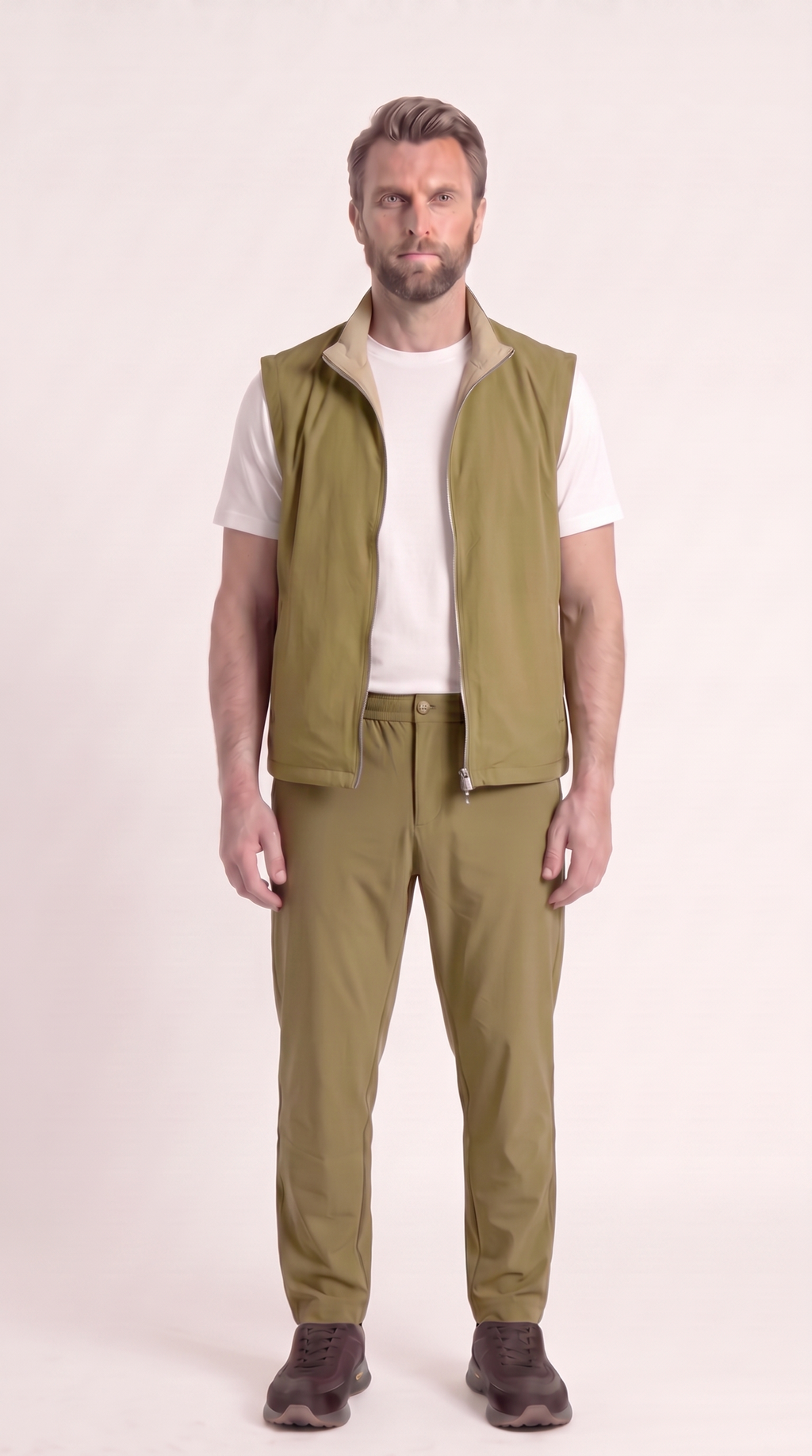 REVERSIBLE GILET GREEN/BEIGE