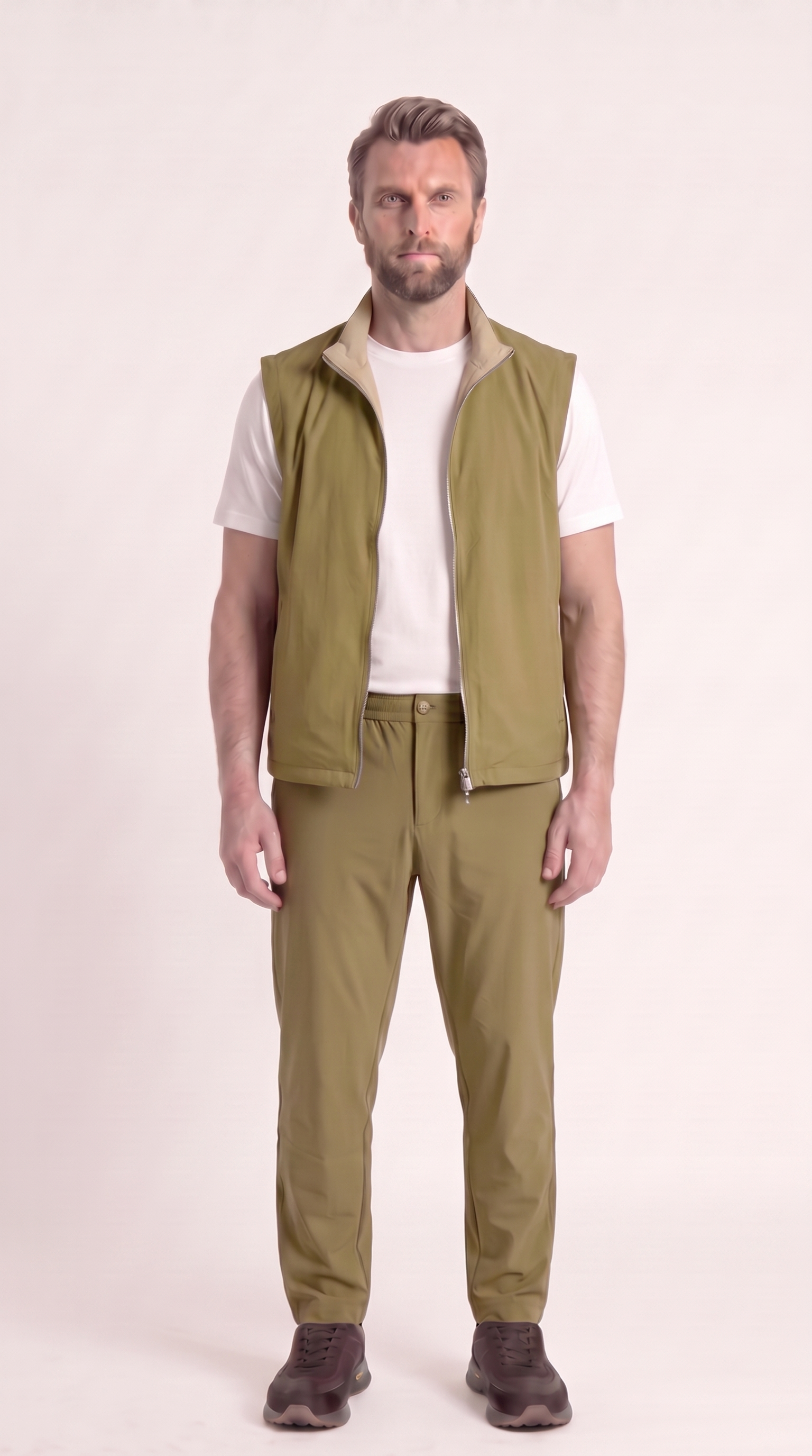 REVERSIBLE GILET GREEN/BEIGE