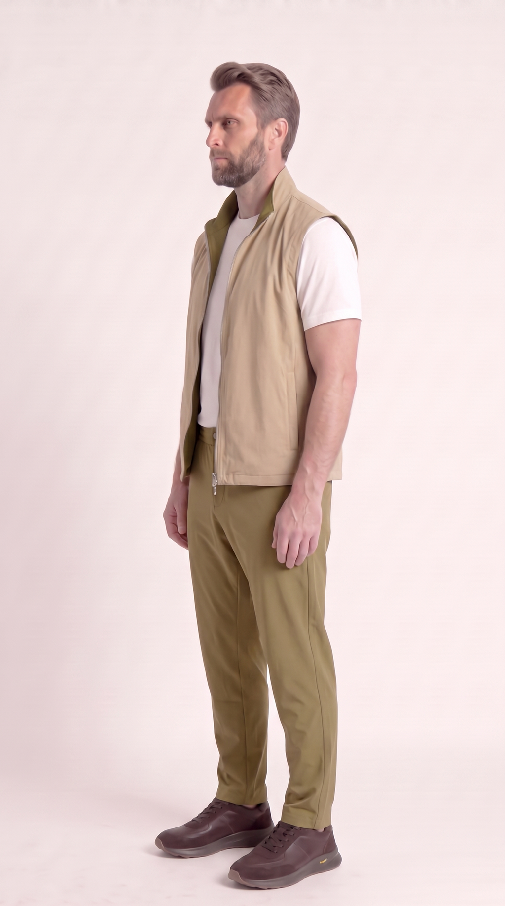 REVERSIBLE GILET GREEN/BEIGE