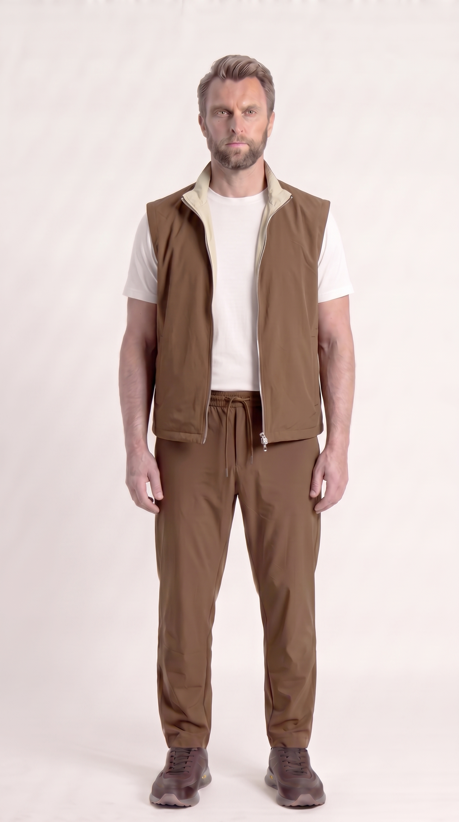 REVERSIBLE GILET BROWN/BEIGE