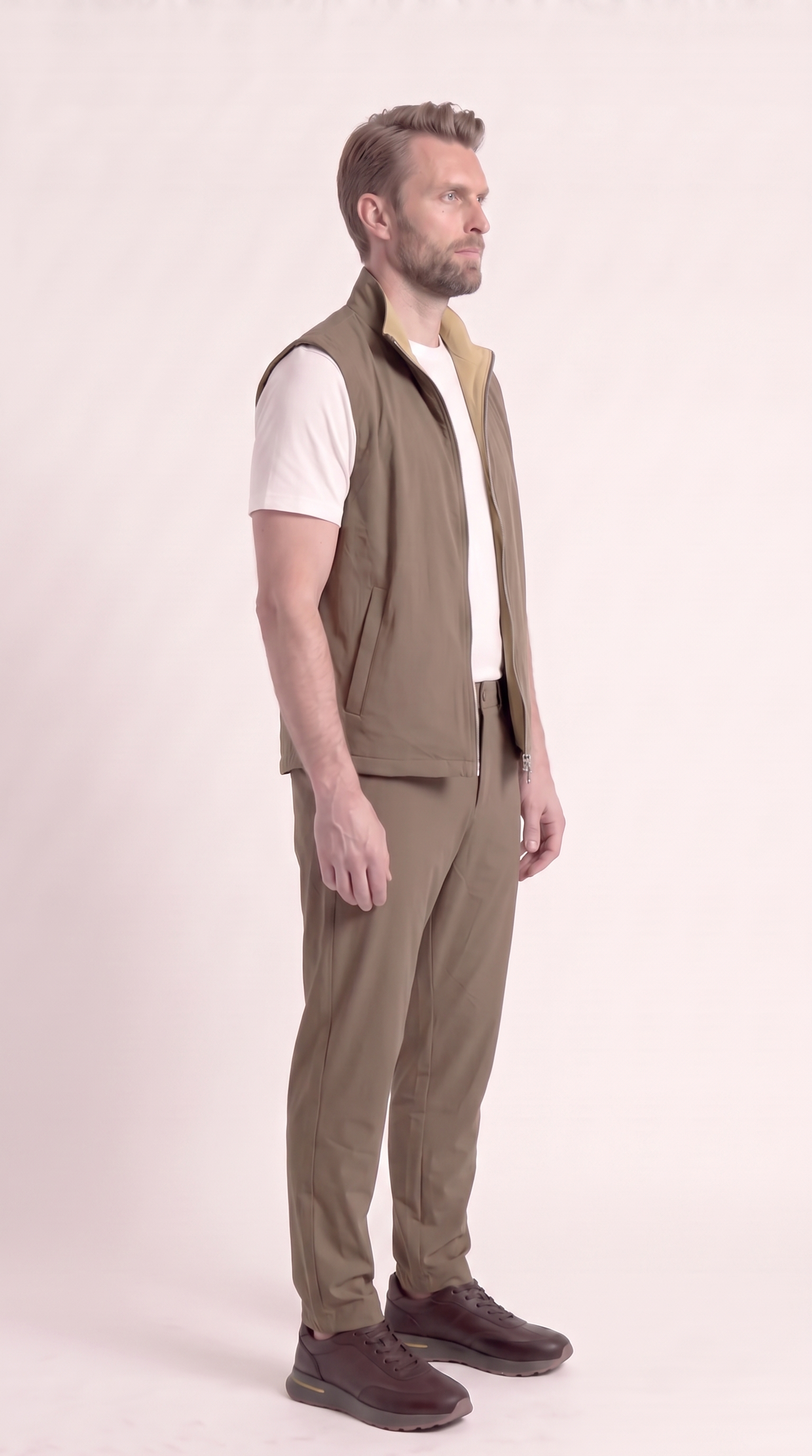 REVERSIBLE GILET GREY/BEIGE